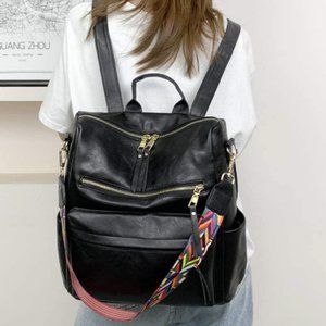 Black Faux Leather Backpack Purse Convertible
